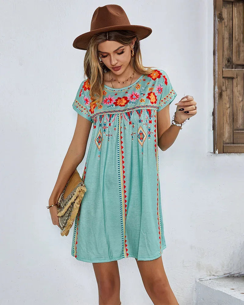 Mini Dress Blue Summer Floral Short Dress
