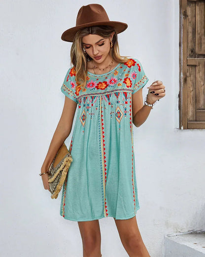 Mini Dress Blue Summer Floral Short Dress