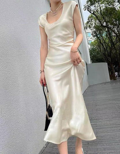 Bias Cut Satin Silk Long Dress Women Summer Maxi Triacetate