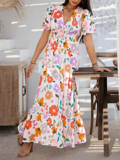 Floral Print Casual Maxi Dress for Women Summer Vacations