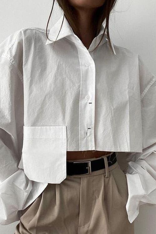 Cropped navel short white shirt
