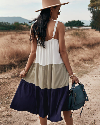 Rexy Cotton Colorblock Tiered Midi Dress