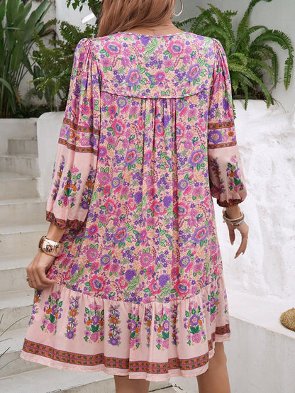 Floral Boho Mini Summer Dress with Tassels