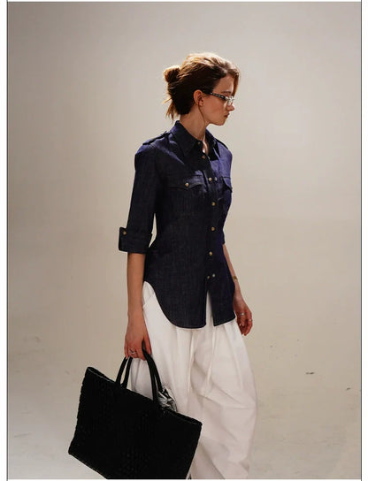 Military-Style Denim Shirt