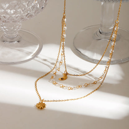 Stainless Steel Star Moon Fringe Choker Necklace