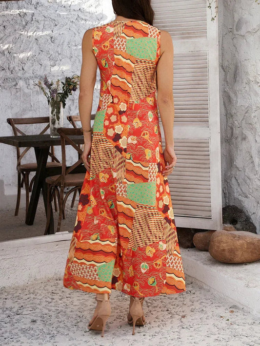 Orange Sleeveless Summer Maxi Dress Resort Wear