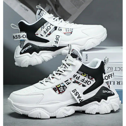 Women's Trendy Platform Sneakers With Letter Imprints And Lace Up Fit