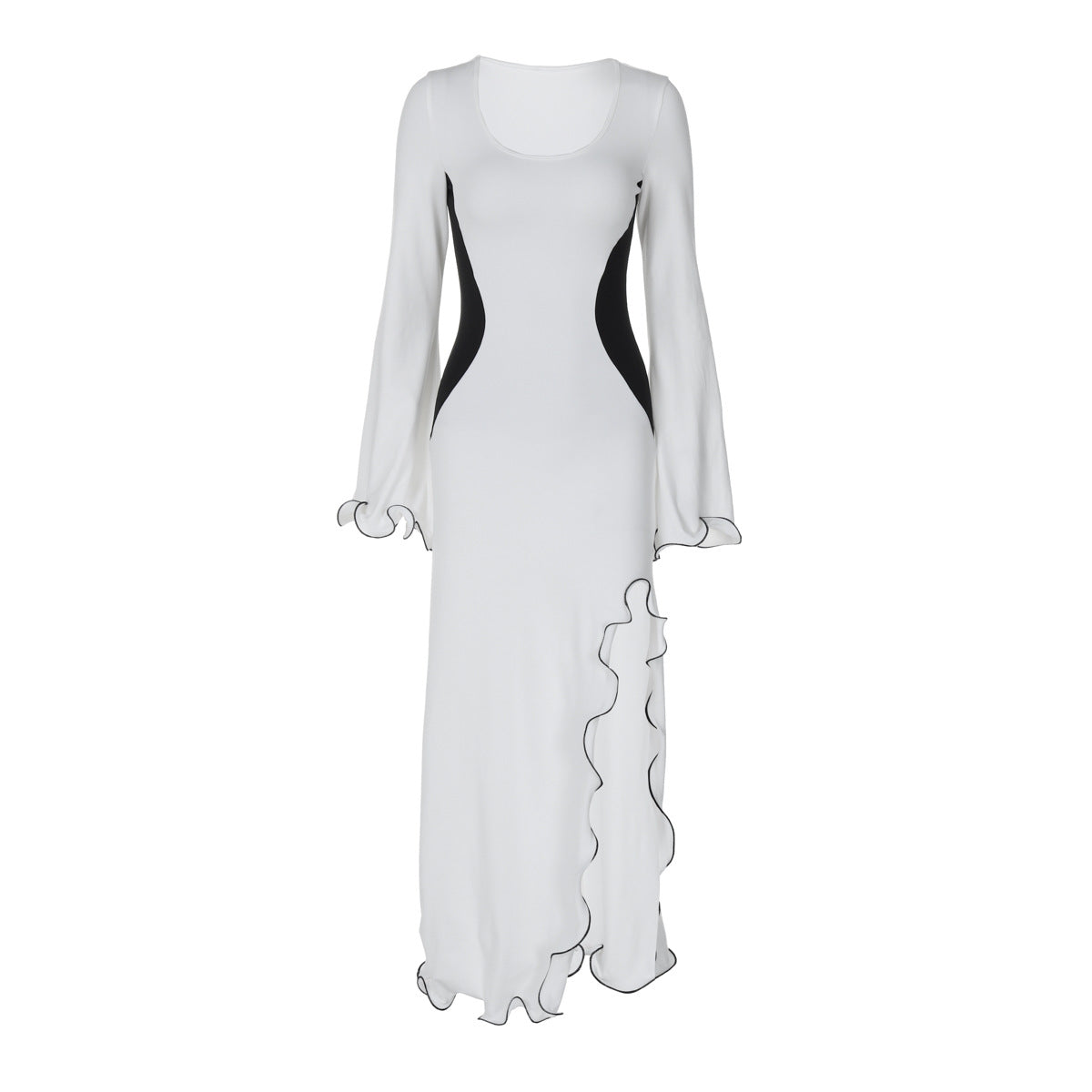 Fall Slim Fit High Waist Stitching Split Long Sleeve