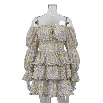 off Neck Long Sleeve Tube Top Printed Floral Dress Petti Dress