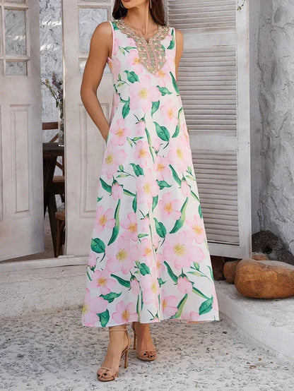 Boho Summer Resort Maxi Dress for Women with Pockets