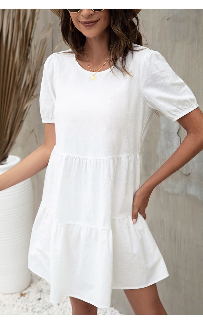 Randi Contrast Poplin Babydoll Dress - White