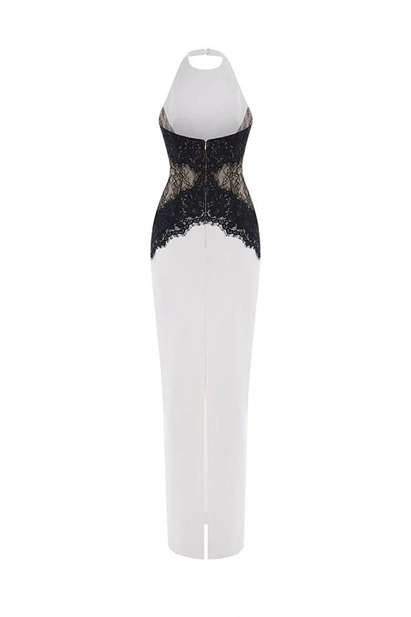 Sexy Halterneck Lace Paneled Backless Slim Maxi Dress