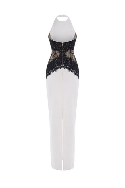 Sexy Halterneck Lace Paneled Backless Slim Maxi Dress