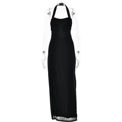 Halter Stitched Backless Slim Fit Sheath Dress