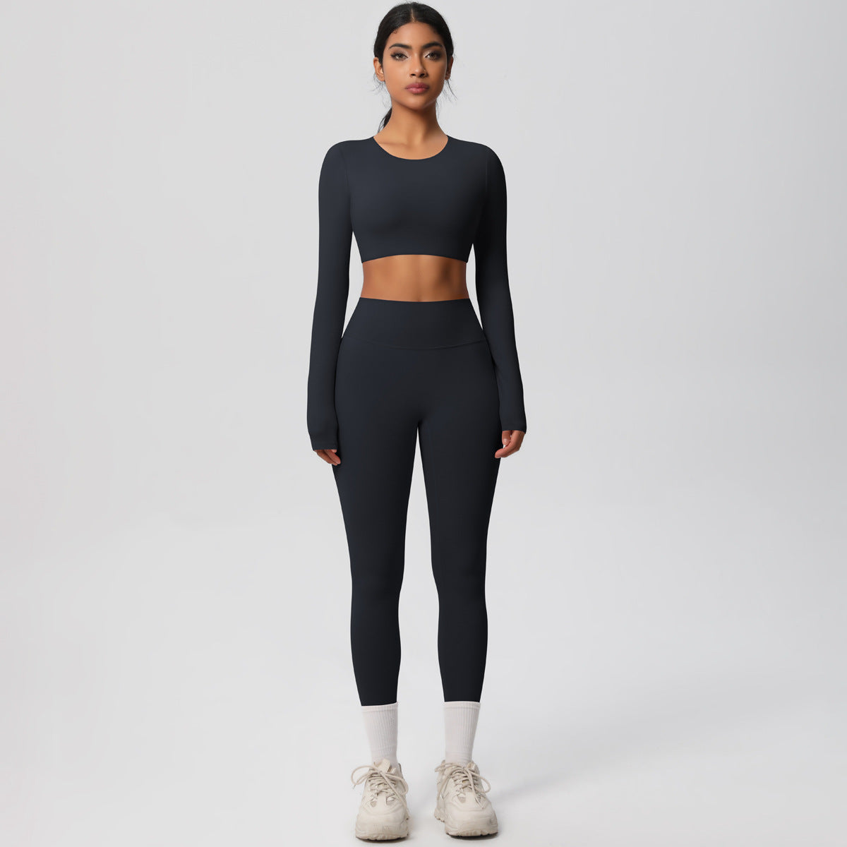 Long Sleeve Crop Top & High-Waisted  Set