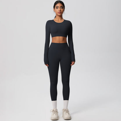 Long Sleeve Crop Top & High-Waisted  Set