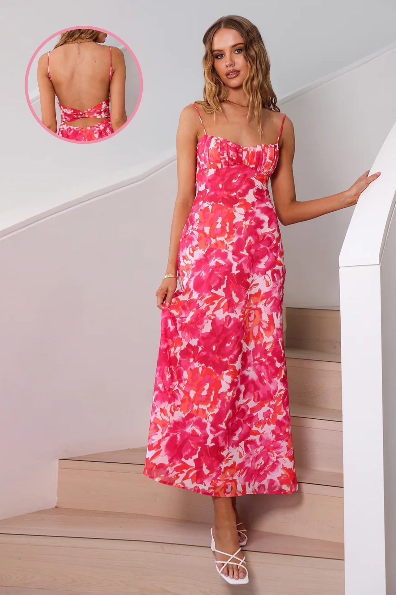 Adult Lady like Woman Thin Strap Beauty Back French Low Cut Sling Dress