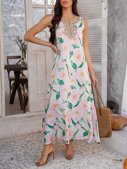 Boho Summer Resort Maxi Dress for Women with Pockets