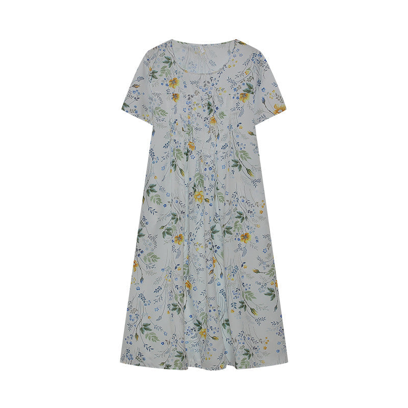 Wildflower Print Pleated Scoop Neck Pocket Midi Dress