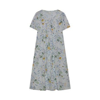 Wildflower Print Pleated Scoop Neck Pocket Midi Dress