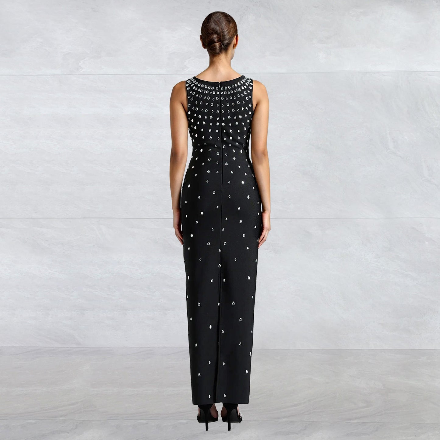Rhinestone U-Neck Sleeveless Hip Dress