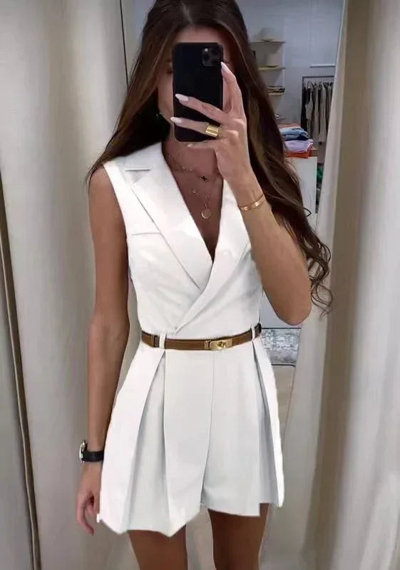 Pleated Wide-Leg Black Jumpsuit for Women