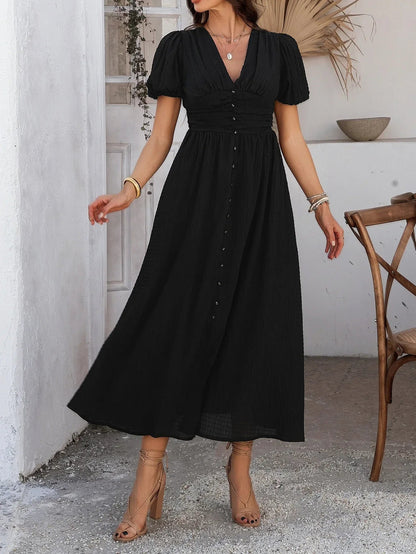 Black Puff Sleeve Maxi Summer Dress
