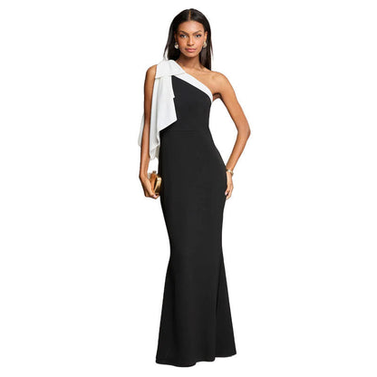 off Shoulder High Waist Solid Color Dress