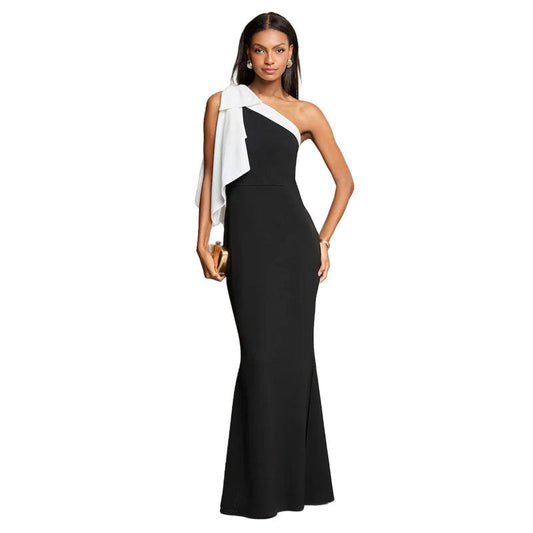 off Shoulder High Waist Solid Color Dress