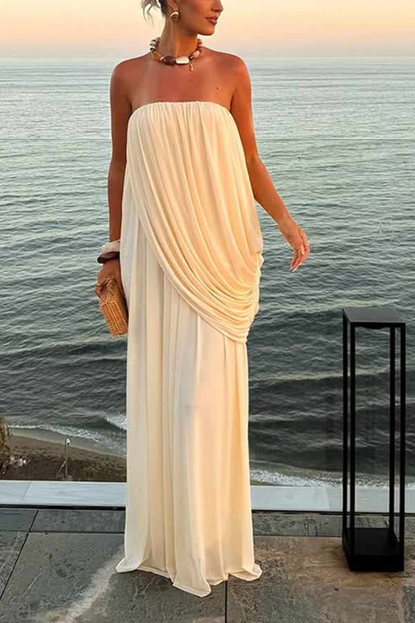 Solid Color Sleeveless Off-shoulder Draped Loose-fitting Holiday Maxi Dress