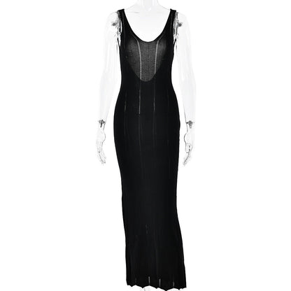 Knitted Sleeveless Sling Dress Backless Dress