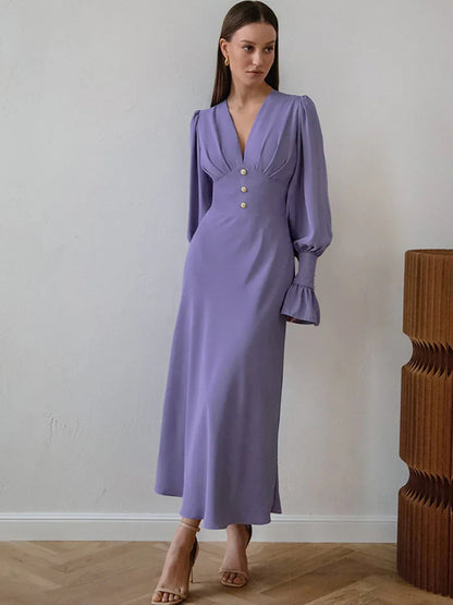 French-style lantern sleeve midi dress