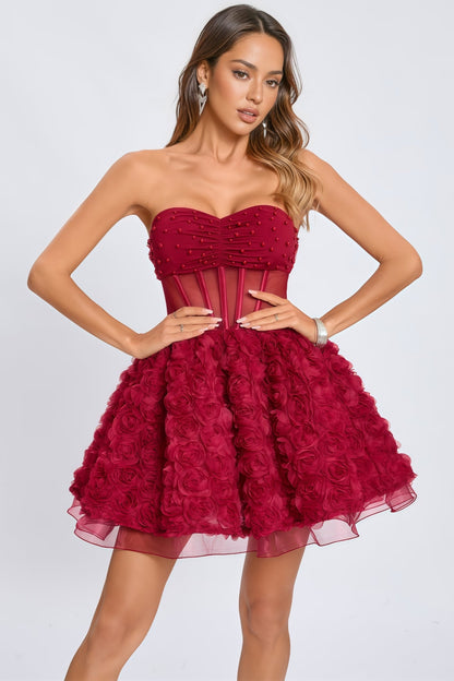 Gage 3D Floral Mesh Puffy Mini Dress