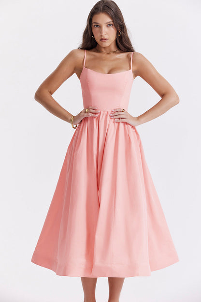 Solid Color Backless Spaghetti Straps Large Swing