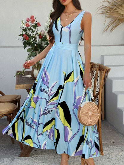 Deep V-neck sleeveless sundress