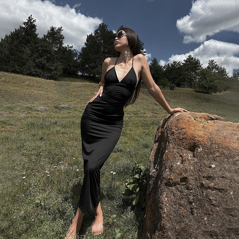 Halter Deep V-Neck Bodycon Maxi Dress