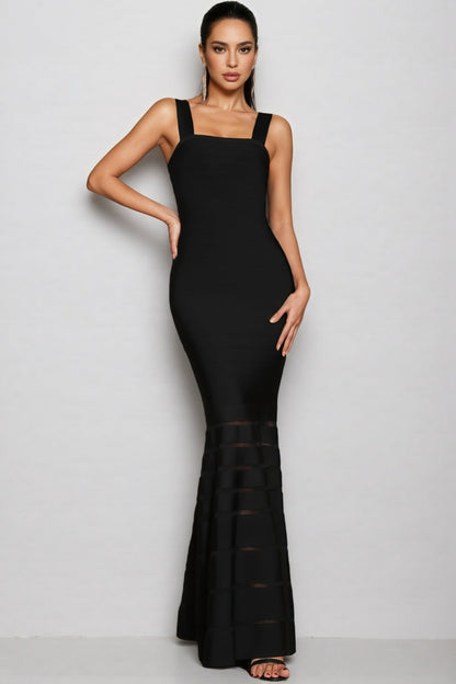 Quillx Black Strapless Fishtail Maxi Dress