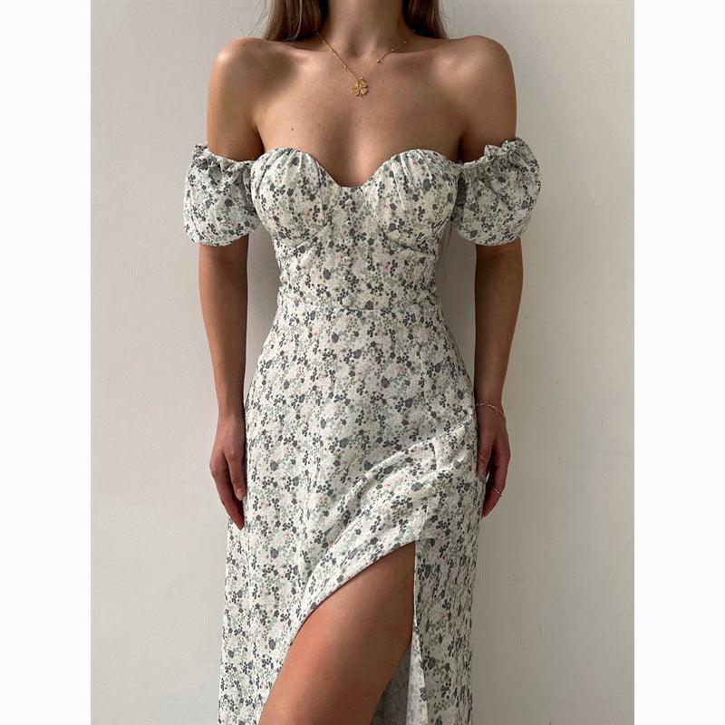 Internet Small Floral Print Waist-Tight Mid-Length Dress