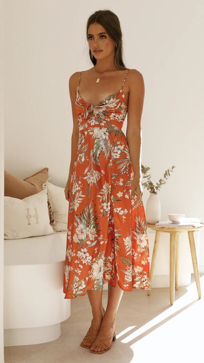 Sweet floral suspender maxi dress for women summer