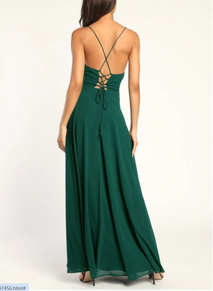 Cowl Neck Spaghetti Strap High Slit A-Line Chiffon Maxi Gown