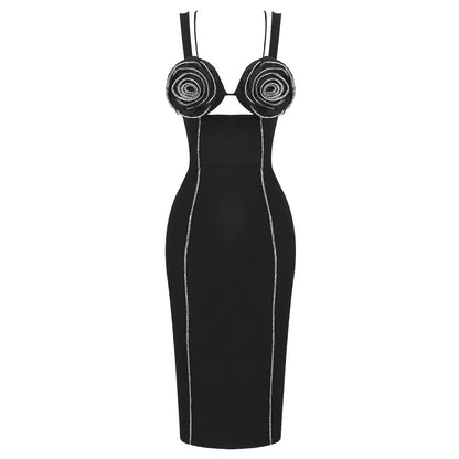 Bow Suspenders Bandage One Piece Dress Girls Diamond Mesh Floral Dress