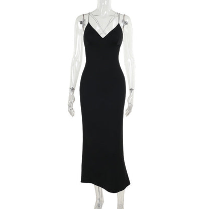 Halter Deep V-Neck Bodycon Maxi Dress