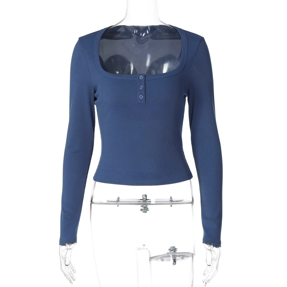 Aditri Ribbed Button U-Neck Top