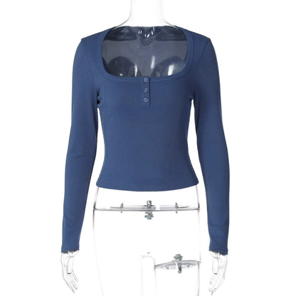 Aditri Ribbed Button U-Neck Top