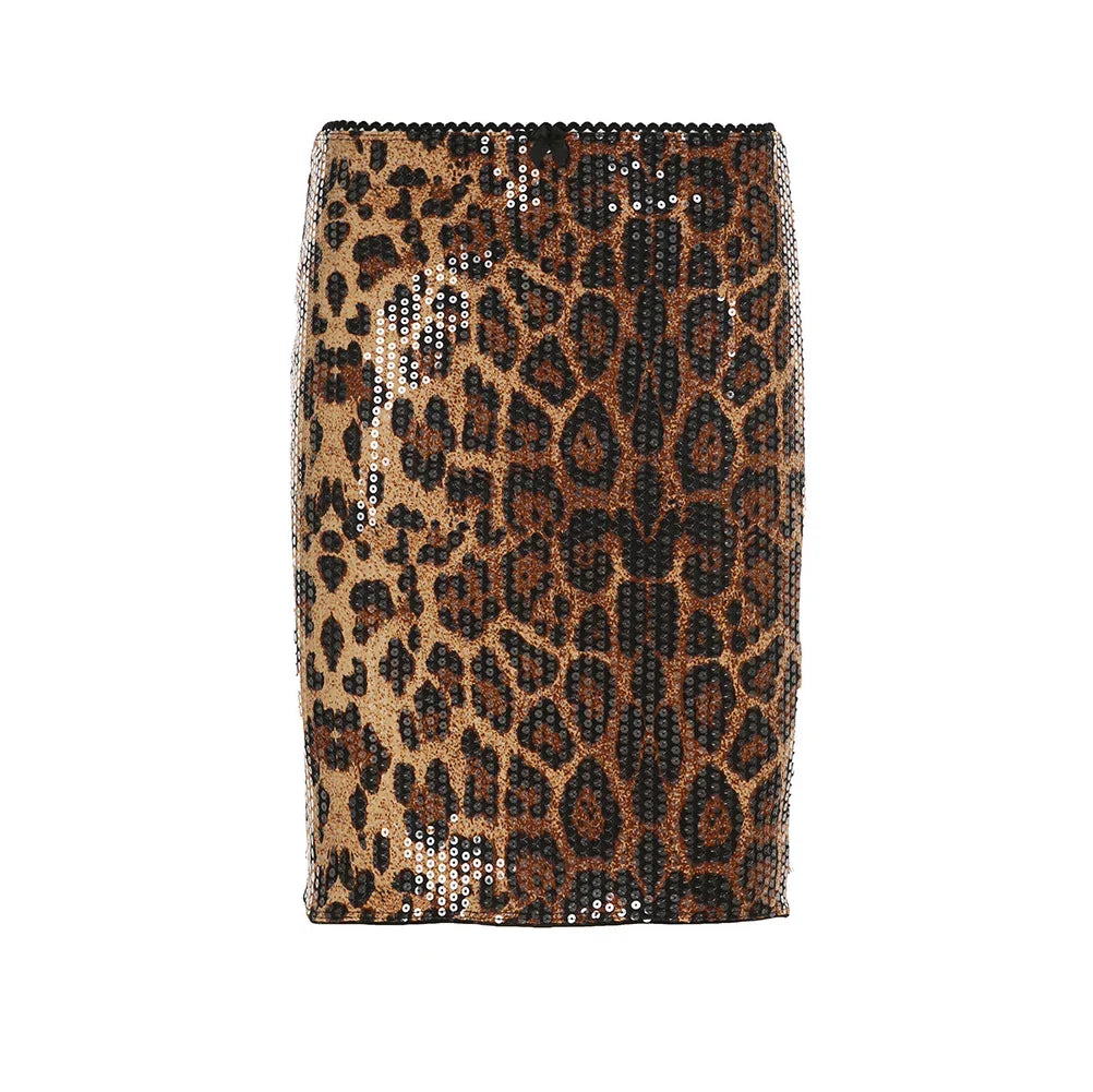 Leopard Sequin Bodycon Midi Skirt
