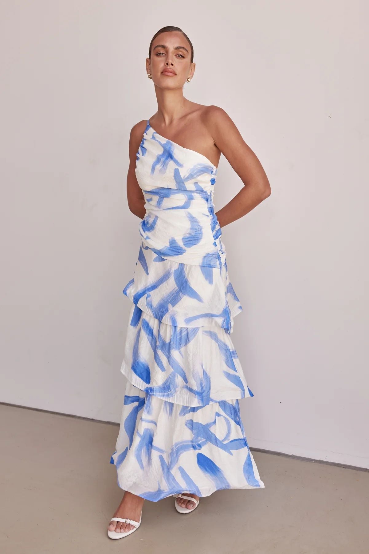 Single Shoulder Suspender Printing Dress