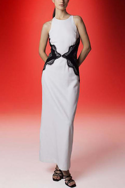 Sexy Halterneck Lace Paneled Backless Slim Maxi Dress