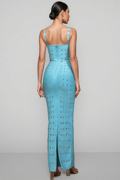 Andesd Blue Strapless Slit Maxi Dress