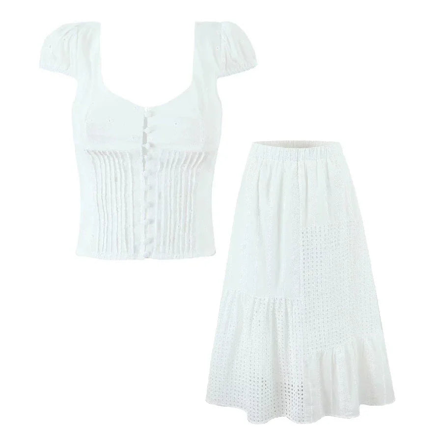 Saray Embroidered Cutout Skirt Set