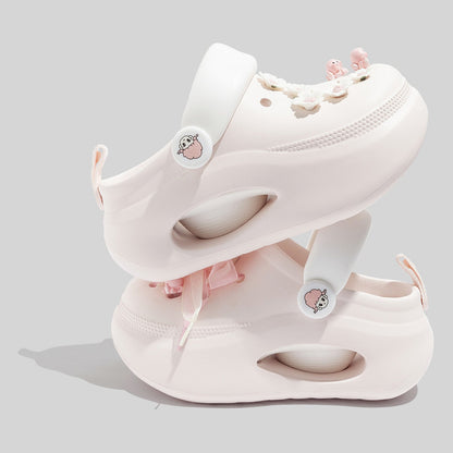 Women's Fashionable Pink Clogs With Playful Appliqués